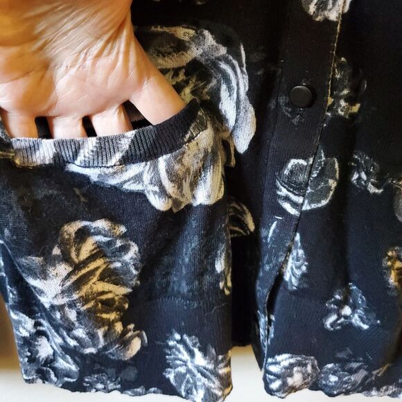 Prabal Gurung Womens M Black & White Floral Print V Neck Button Cardigan Cotton - Picture 5 of 11